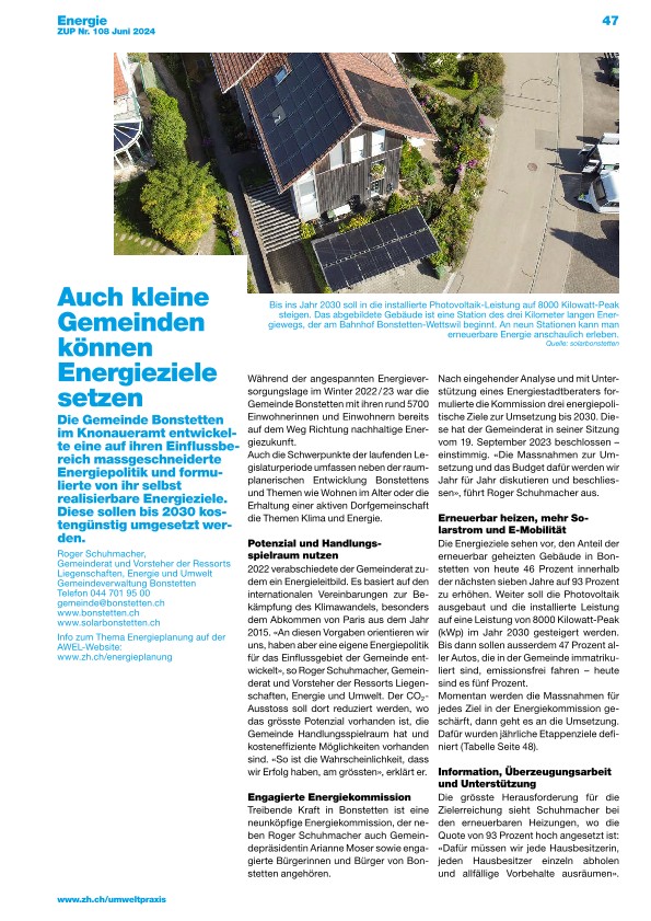 Zürcher Umweltpraxis und Raumentwicklung 108: Auch kleine Gemeinden können Energieziele setzen