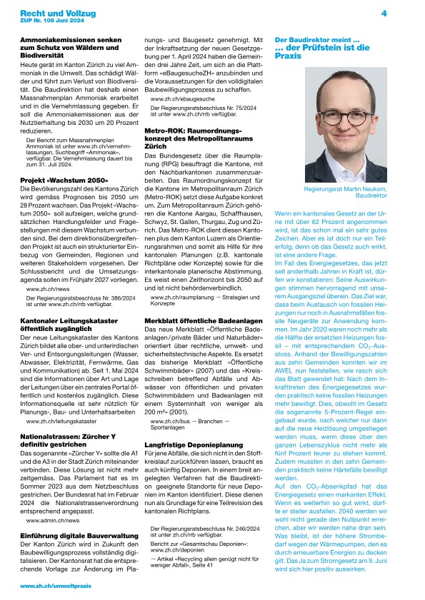  Zürcher Umweltpraxis und Raumentwicklung 108: Vollzugshinweise