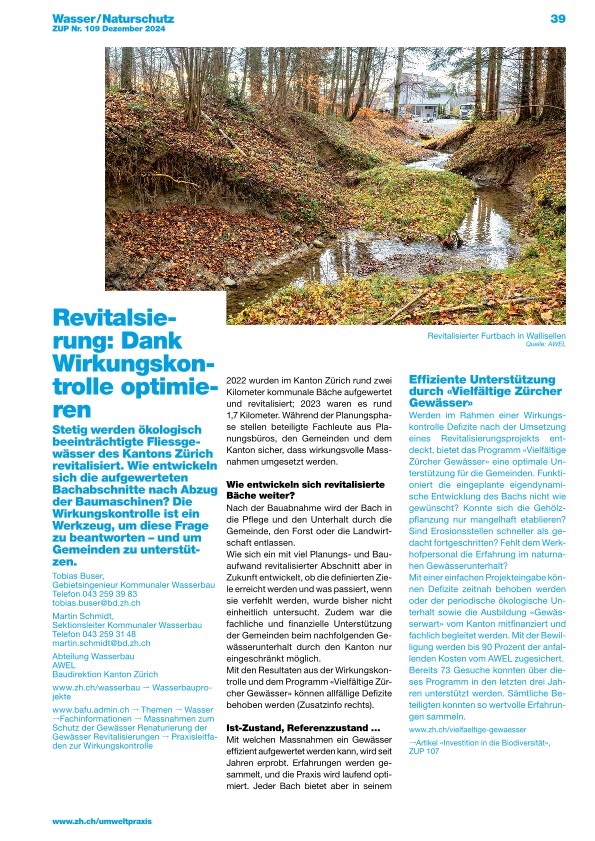 Zürcher Umweltpraxis und Raumentwicklung 109: Wirkungskontrollen optimieren Revitalisierungen