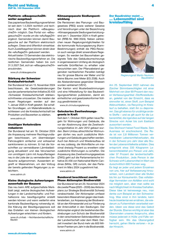 Zürcher Umweltpraxis und Raumentwicklung 109: Vollzug