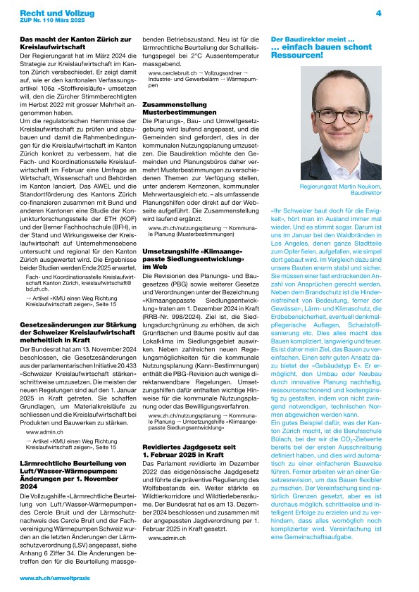 Zürcher Umweltpraxis und Raumentwicklung 110: Vollzug