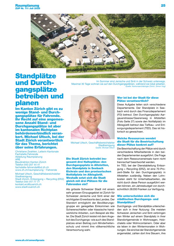 Zürcher Umweltpraxis und Raumentwicklung 111: Stand- und Durchgangsplätze für Fahrende betreiben und planen
