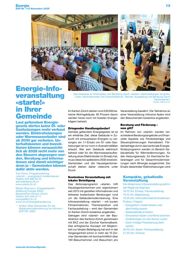 Zürcher Umweltpraxis und Raumentwicklung 112: Energie-Infoveranstaltung «starte!» – ein erfolgreiches Format