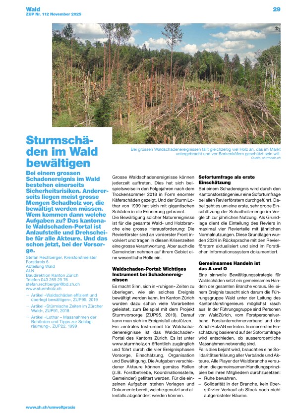Zürcher Umweltpraxis und Raumentwicklung 112: Wie Schäden im Wald bewältigt werden können
