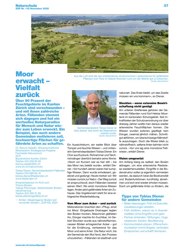 Zürcher Umweltpraxis und Raumentwicklung 112: Moor erwacht – Vielfalt zurück