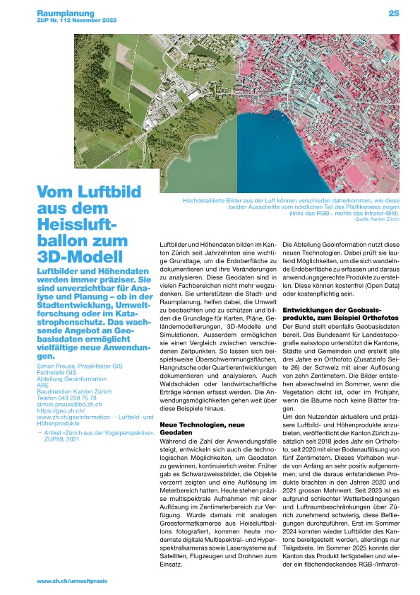 Zürcher Umweltpraxis und Raumentwicklung 112: Vom Luftbild aus dem Heissluftballon zum 3D-Modell