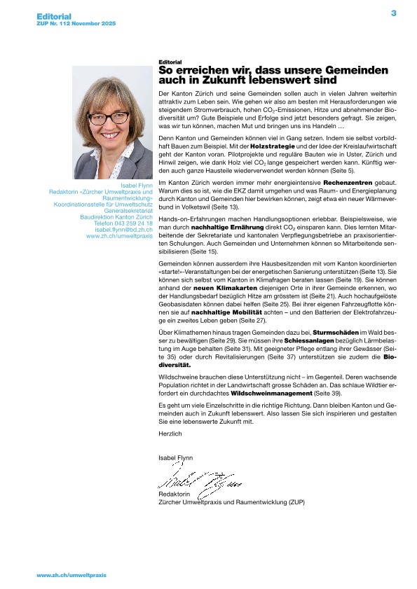 Zürcher Umweltpraxis und Raumentwicklung 112: Editorial 