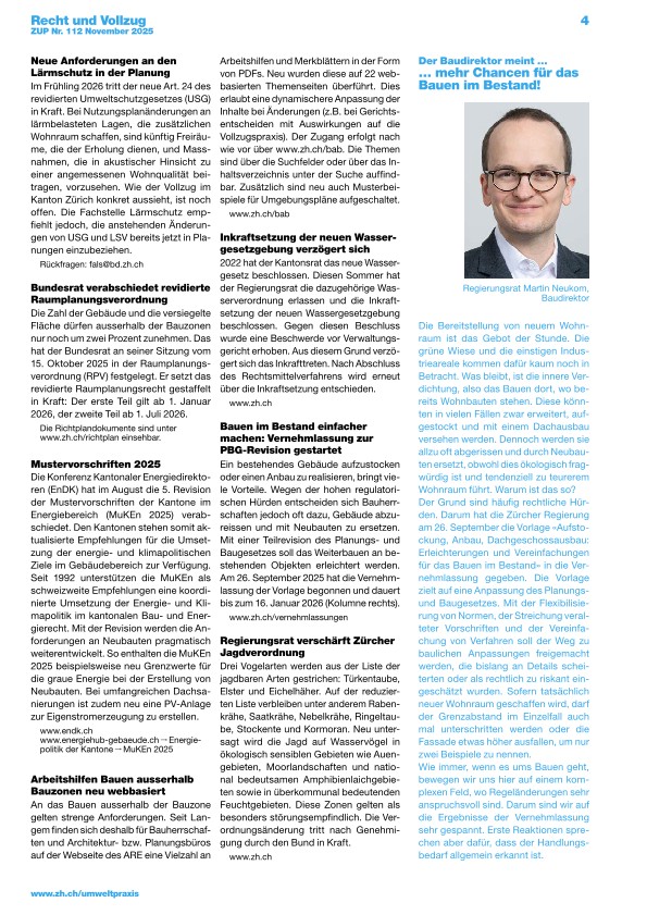 Zürcher Umweltpraxis und Raumentwicklung 112: Recht und Vollzug 