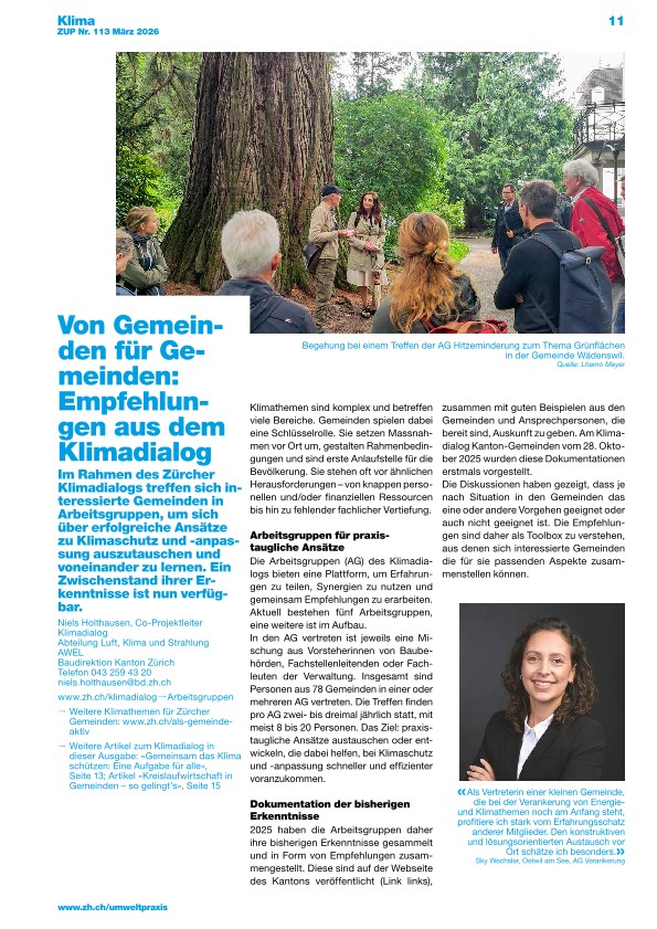 Zürcher Umweltpraxis und Raumentwicklung 113: Von Gemeinden für Gemeinden: Empfehlungen aus dem Klimadialog