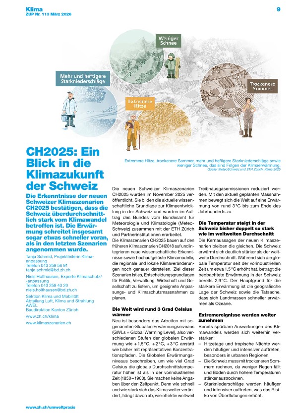 Zürcher Umweltpraxis und Raumentwicklung 113: CH2025: ein Blick in die Klimazukunft der Schweiz