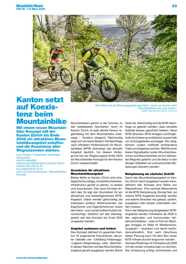 Zürcher Umweltpraxis und Raumentwicklung 113: Kanton setzt auf Koexistenz beim Mountainbike