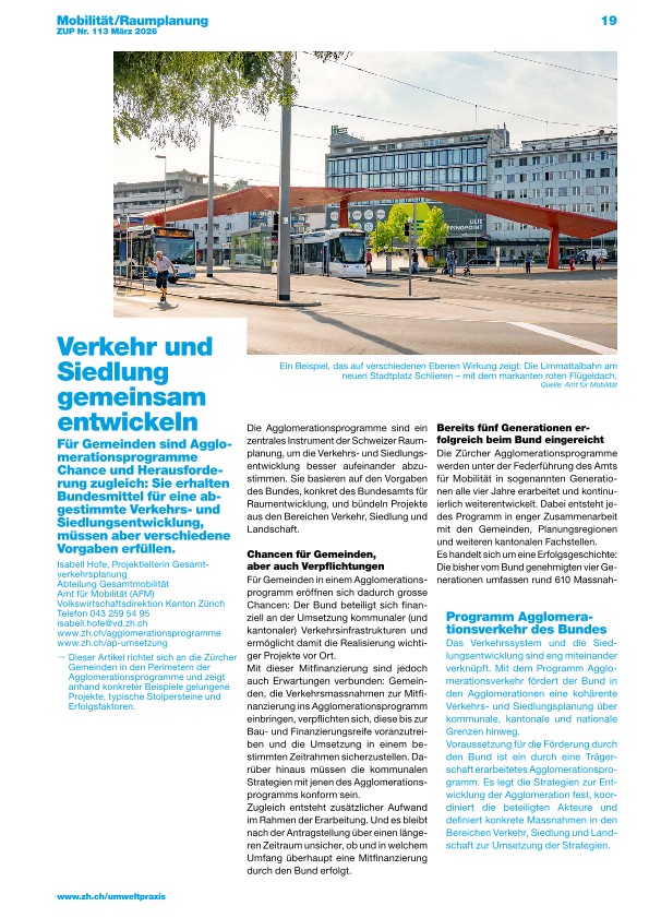 Zürcher Umweltpraxis und Raumentwicklung 113: Verkehr und Siedlung gemeinsam entwickeln