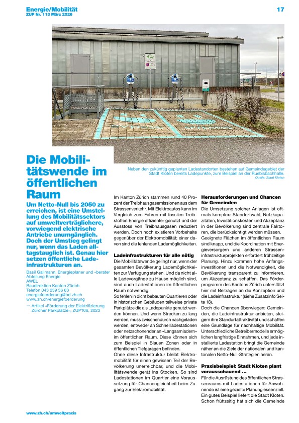 Zürcher Umweltpraxis und Raumentwicklung 113: Die Mobilitätswende im öffentlichen Raum