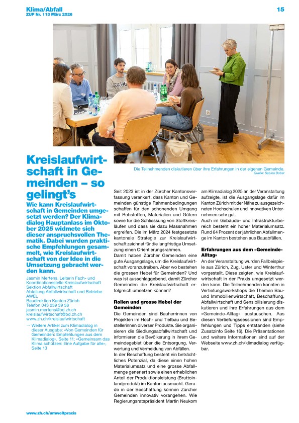 Zürcher Umweltpraxis und Raumentwicklung 113: Kreislaufwirtschaft in Gemeinden – so gelingt’s
