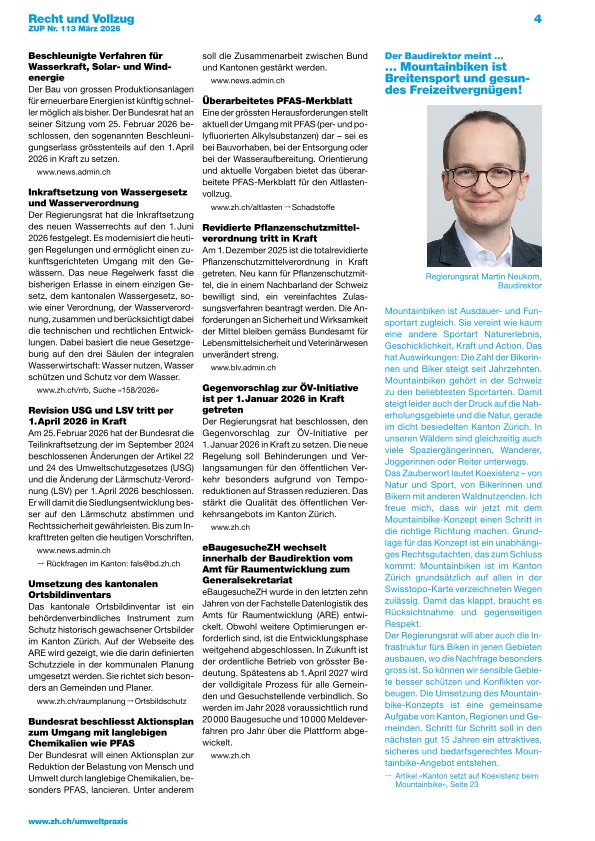 Zürcher Umweltpraxis und Raumentwicklung 113: Recht und Vollzug