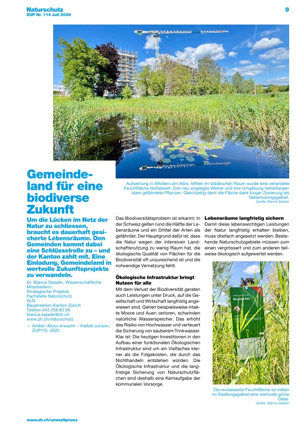  Zürcher Umweltpraxis und Raumentwicklung 114: Gemeindeland ökologisch aufwerten für eine biodiverse Zukunft