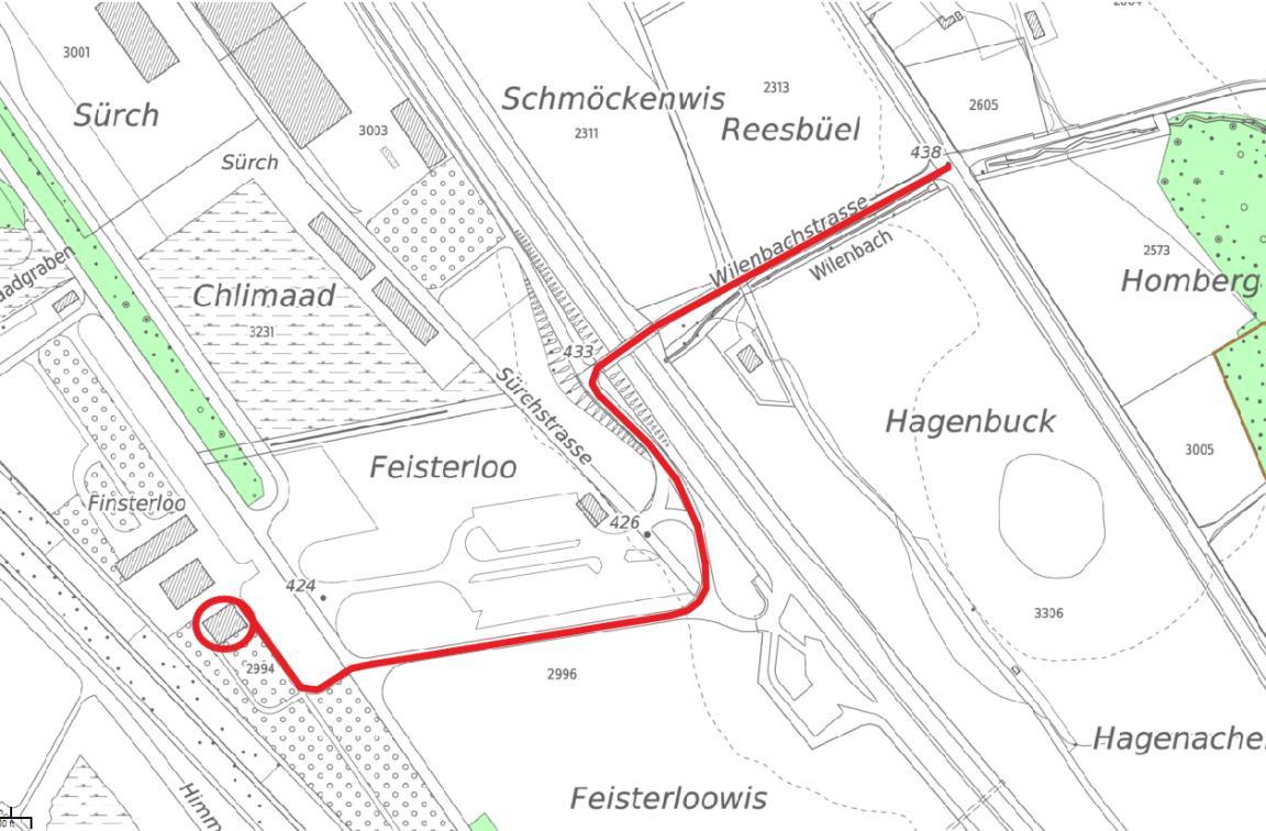 Karte mit dem Anfahrtsweg zum Forstpflanzgarten Finsterloo