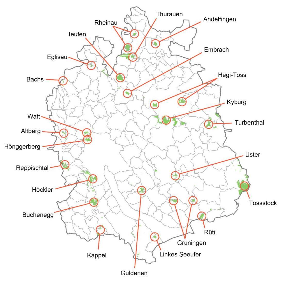 Karte der Staatswälder im Kanton Zürich