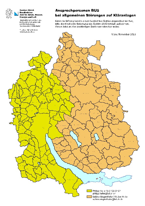 Ansprechpersonen BUS bei allgemeinen Störrungen auf Kläranlagen
