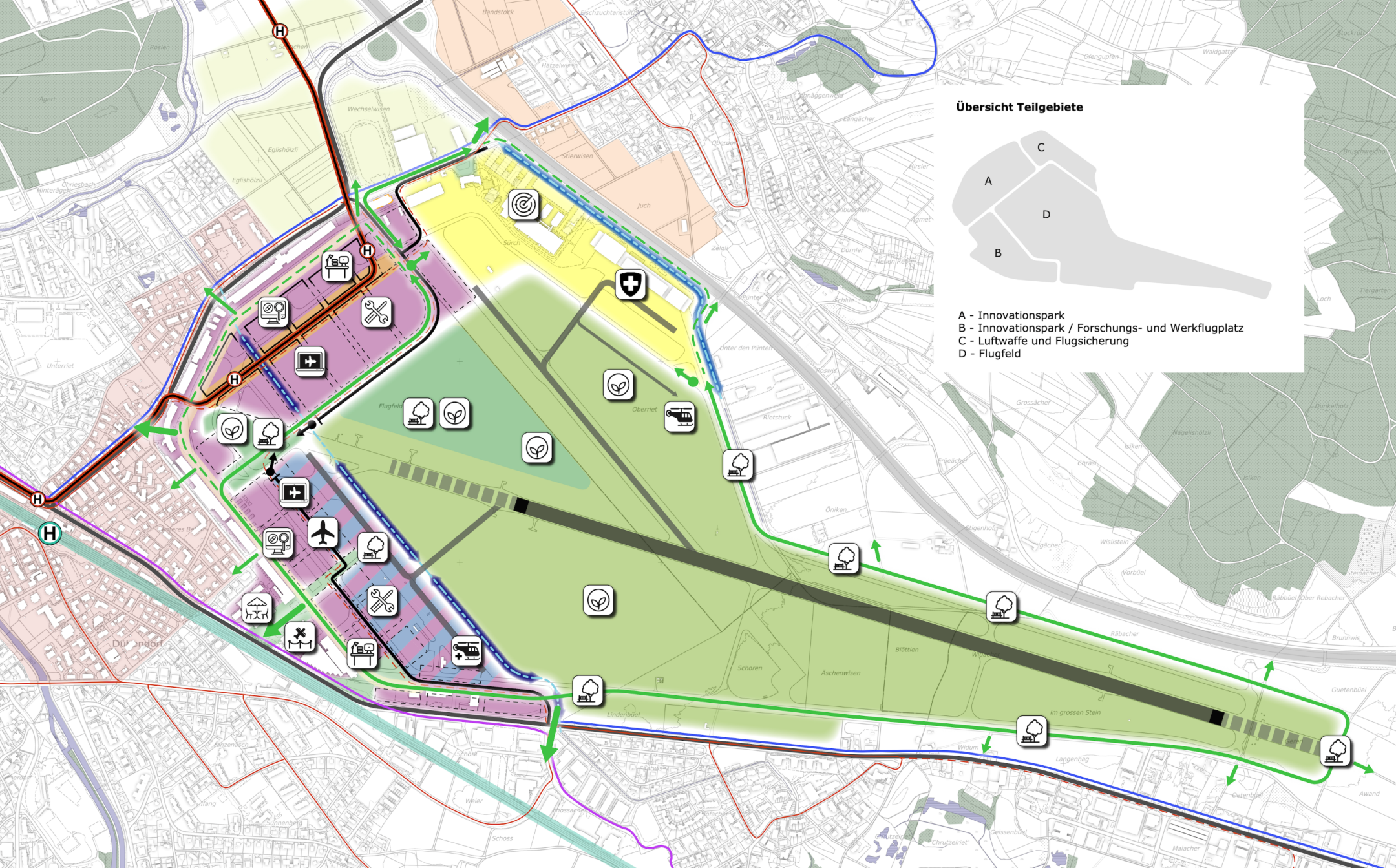 Grafik Geländeaufteilung in Teilgebiete des Flughafens