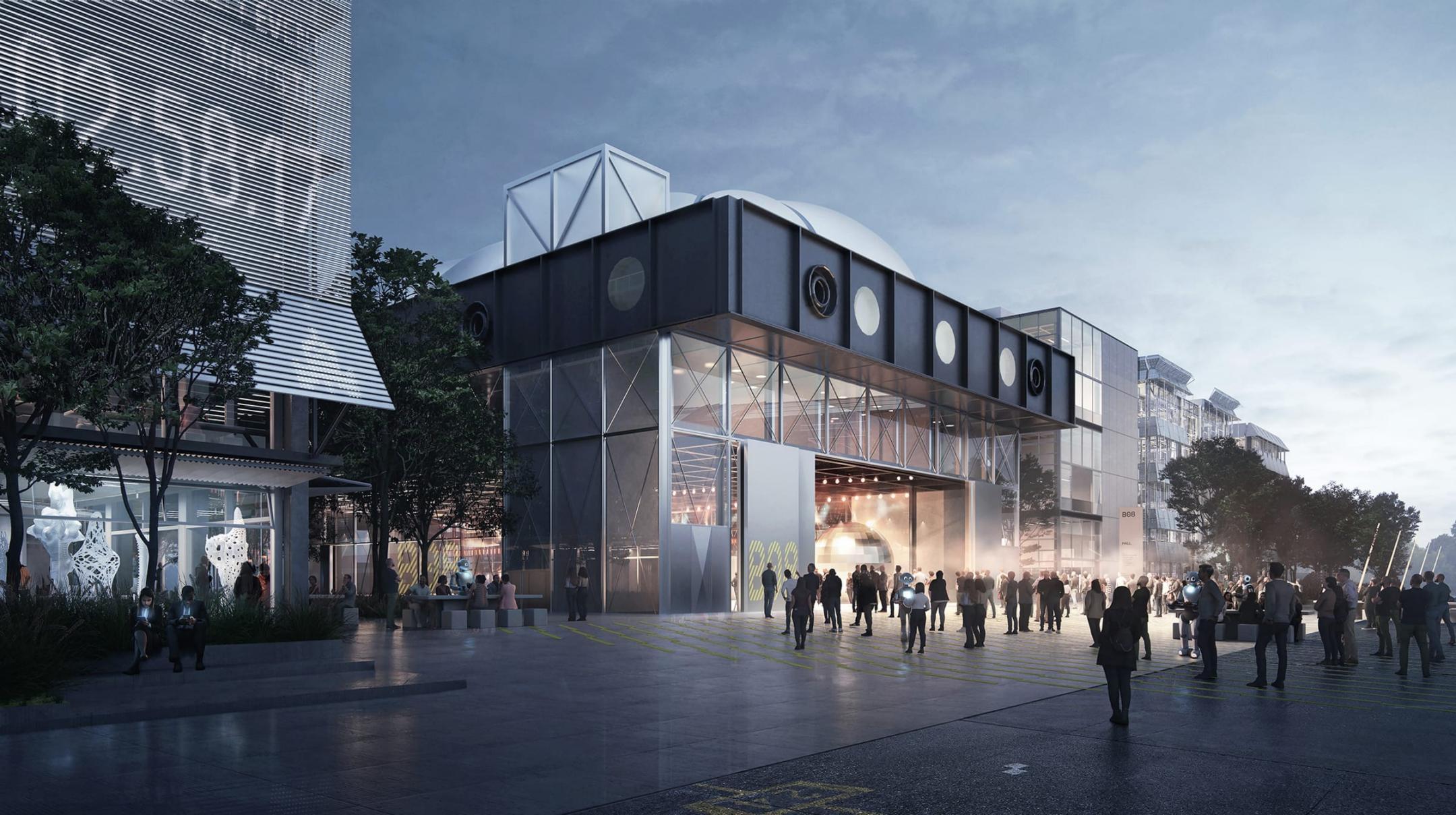 Visualisierung des IPZ Aussengeländes bei Nachtstimmung