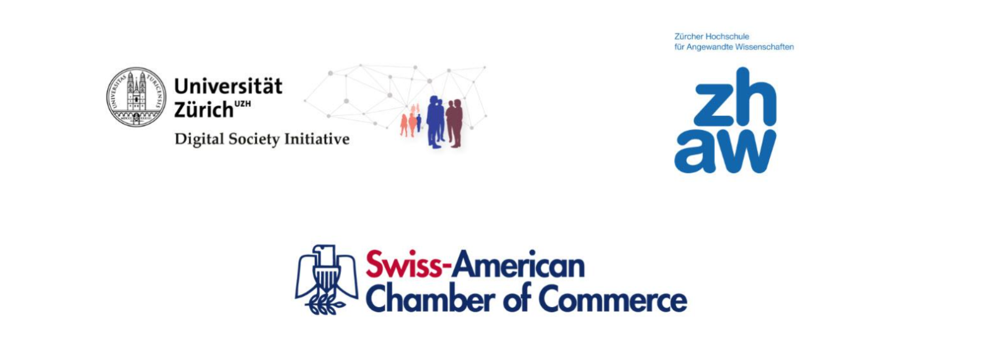 Logos der Digital Society Initiative, der ZHAW und der Swiss-American Chamber of Commerce