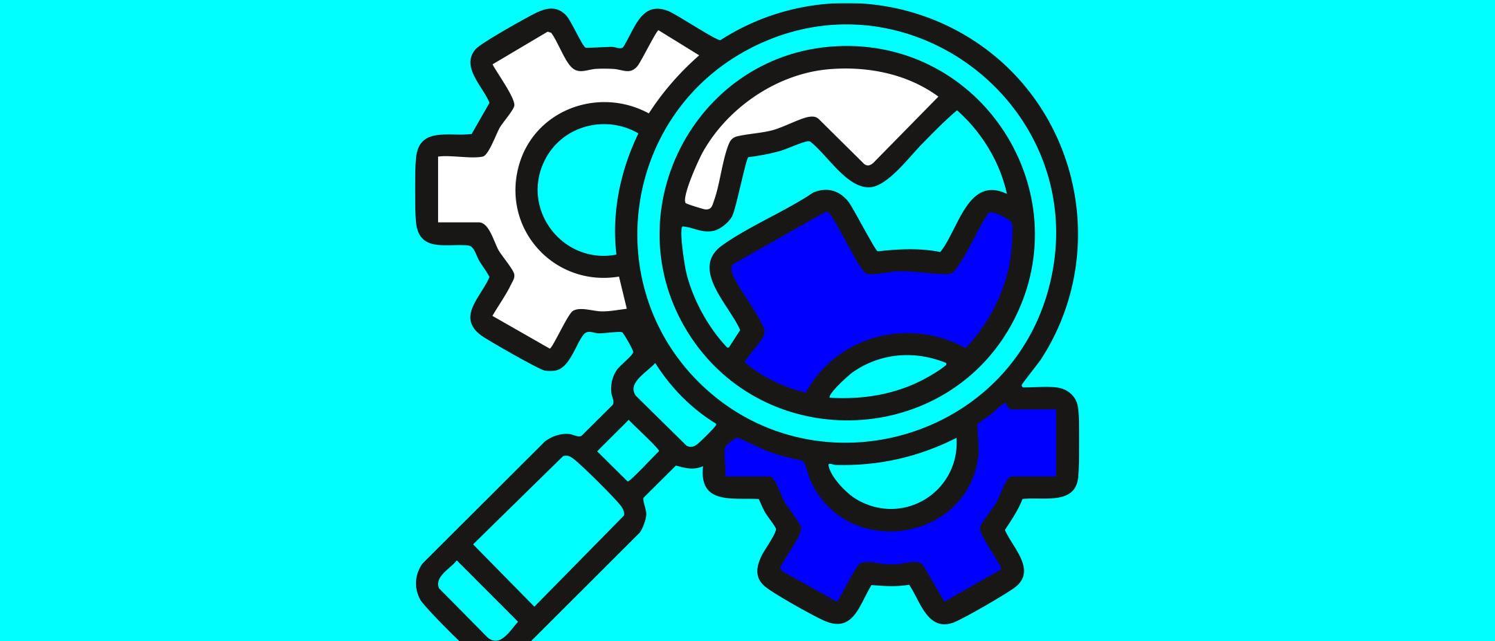 Grafik Lupe über Zahnräder