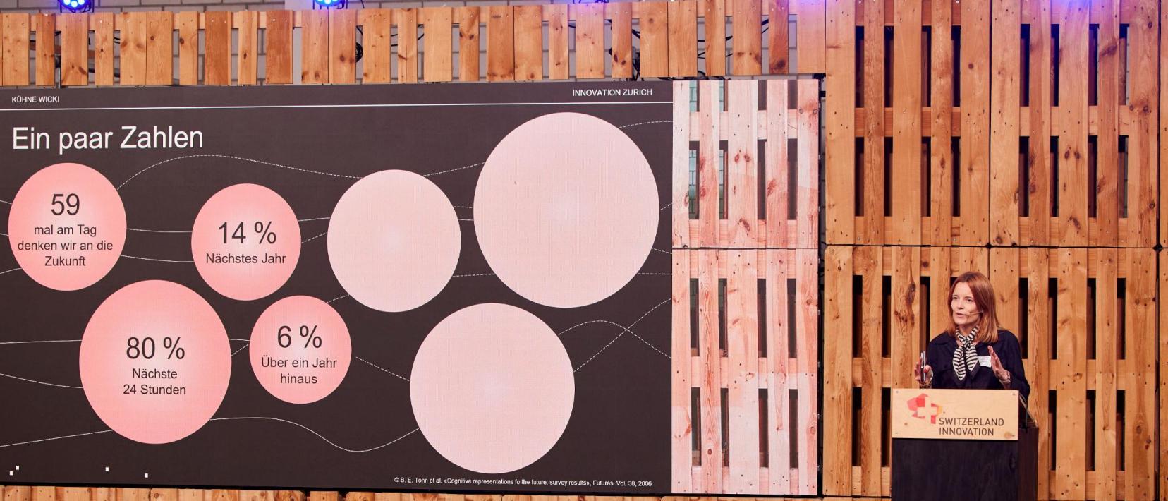 Zukunftsforscherin Martina Kühne hält ihre Keynote auf der Bühne