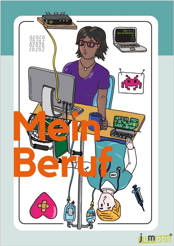 Plakat mein Beruf: Eine Computerfachfrau und ein Pflegefachmann