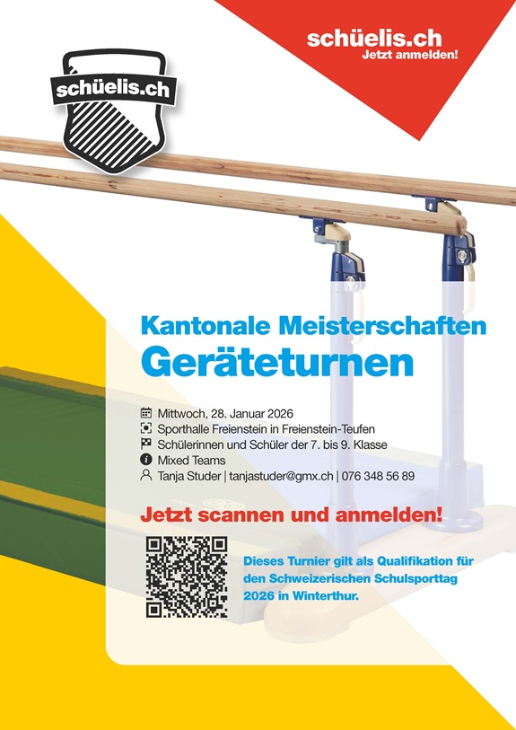 Plakat f&uuml;r die Kantonalen Meisterschaften im Ger&auml;teturnen mit Infos zur Teilnahme.