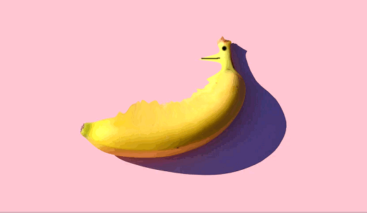 Gelbe Banane mit einem aufgemalten Gesicht