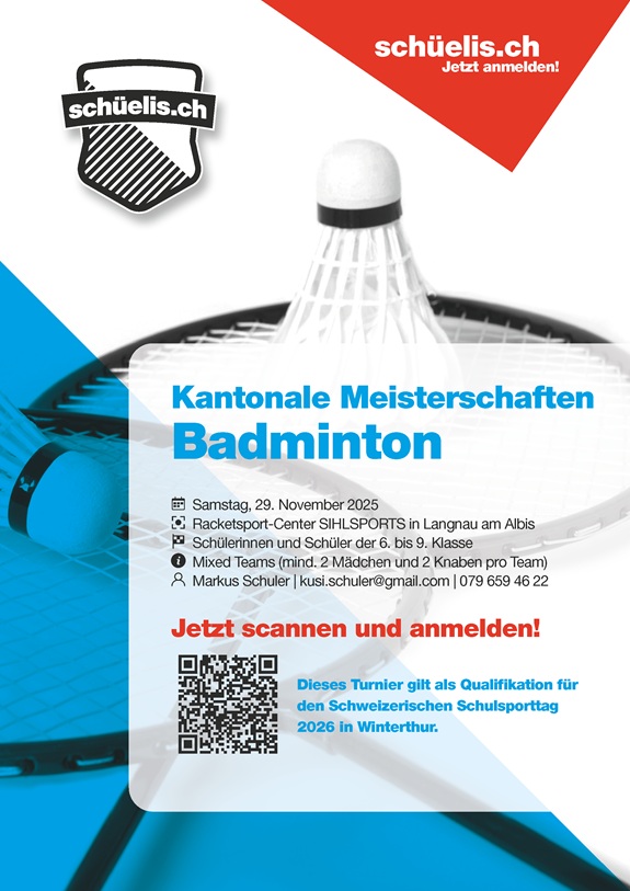 Plakat zu den Kantonale Meisterschaften Badminton mit den dazugeh&ouml;rigen Infos
