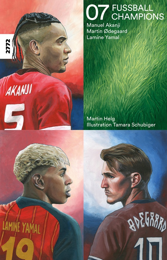 Illustrationen von drei Fussballspielern mit Titel &laquo;07 Fussball Champions&raquo;. 