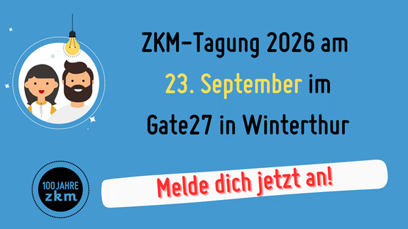Plakat zur ZKM‑Tagung 2026 am 23. September in Winterthur mit Anmeldehinweis.