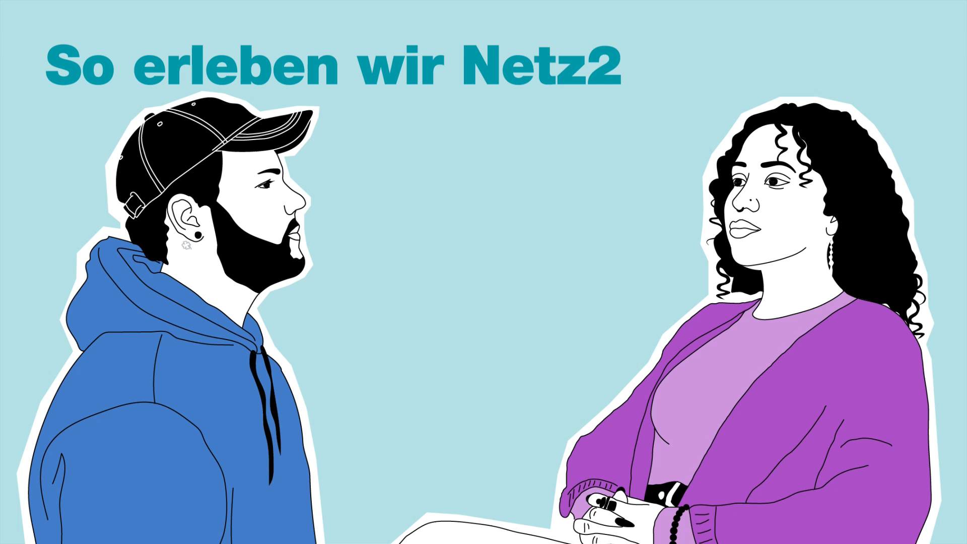 Zwei junge Personen sitzen sich gegenüber und sprechen über ihre Erfahrung mit den Netz2-Angeboten.